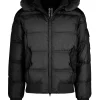 Uomo Bomboogie Bomber>Bomber Imbottito In Piuma Con Bordo Cappuccio In Vera Pelliccia Nera