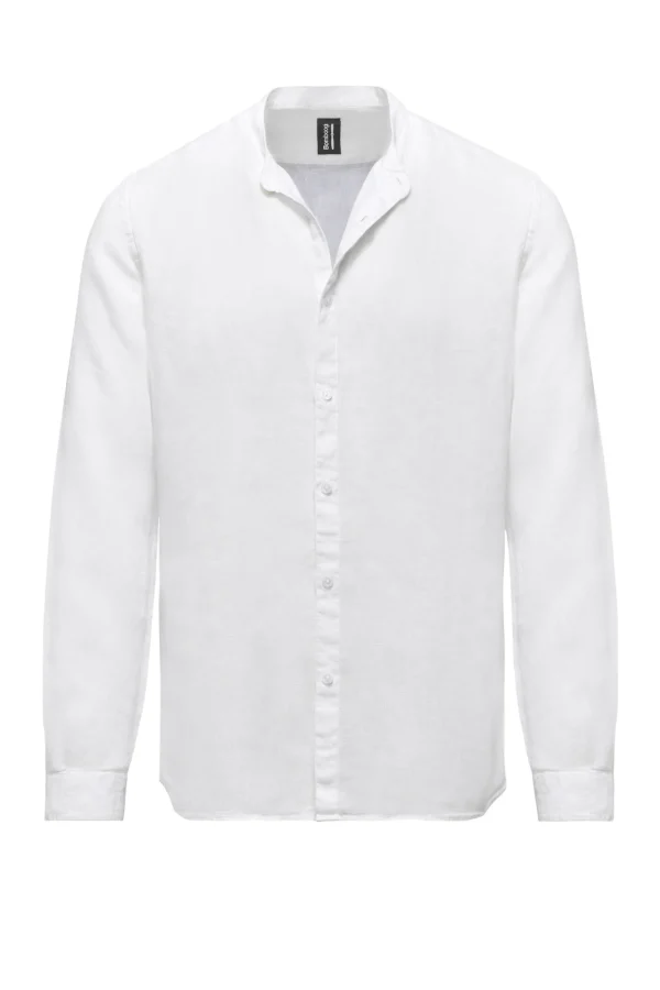 Uomo Bomboogie Camicie>Camicia In Lino Con Collo Alla Coreana