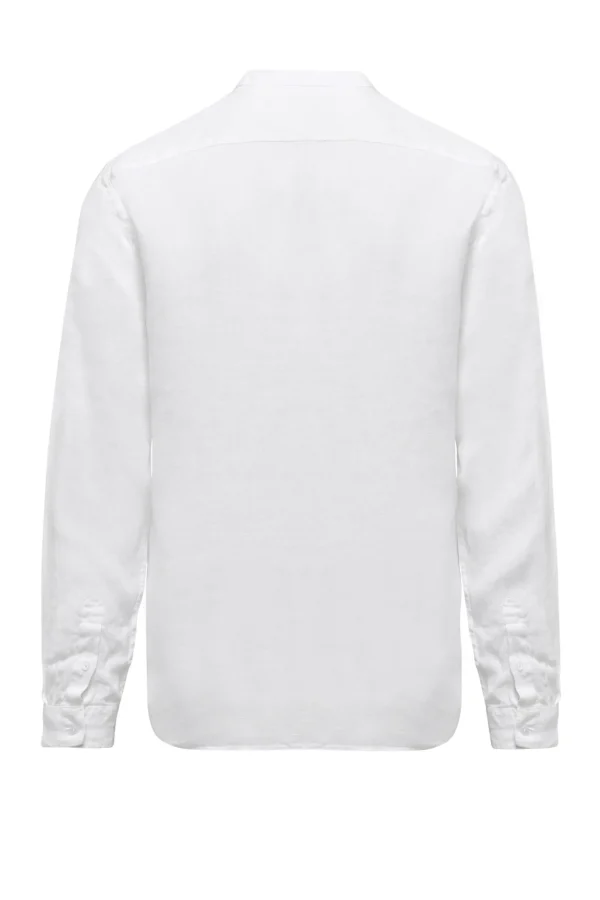 Uomo Bomboogie Camicie>Camicia In Lino Con Collo Alla Coreana