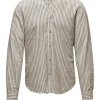 Uomo Bomboogie Camicie>Camicia In Lino/Cotone A Righe Con Collo Alla Coreana