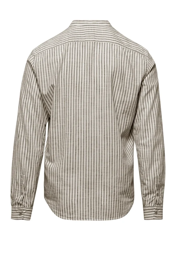 Uomo Bomboogie Camicie>Camicia In Lino/Cotone A Righe Con Collo Alla Coreana