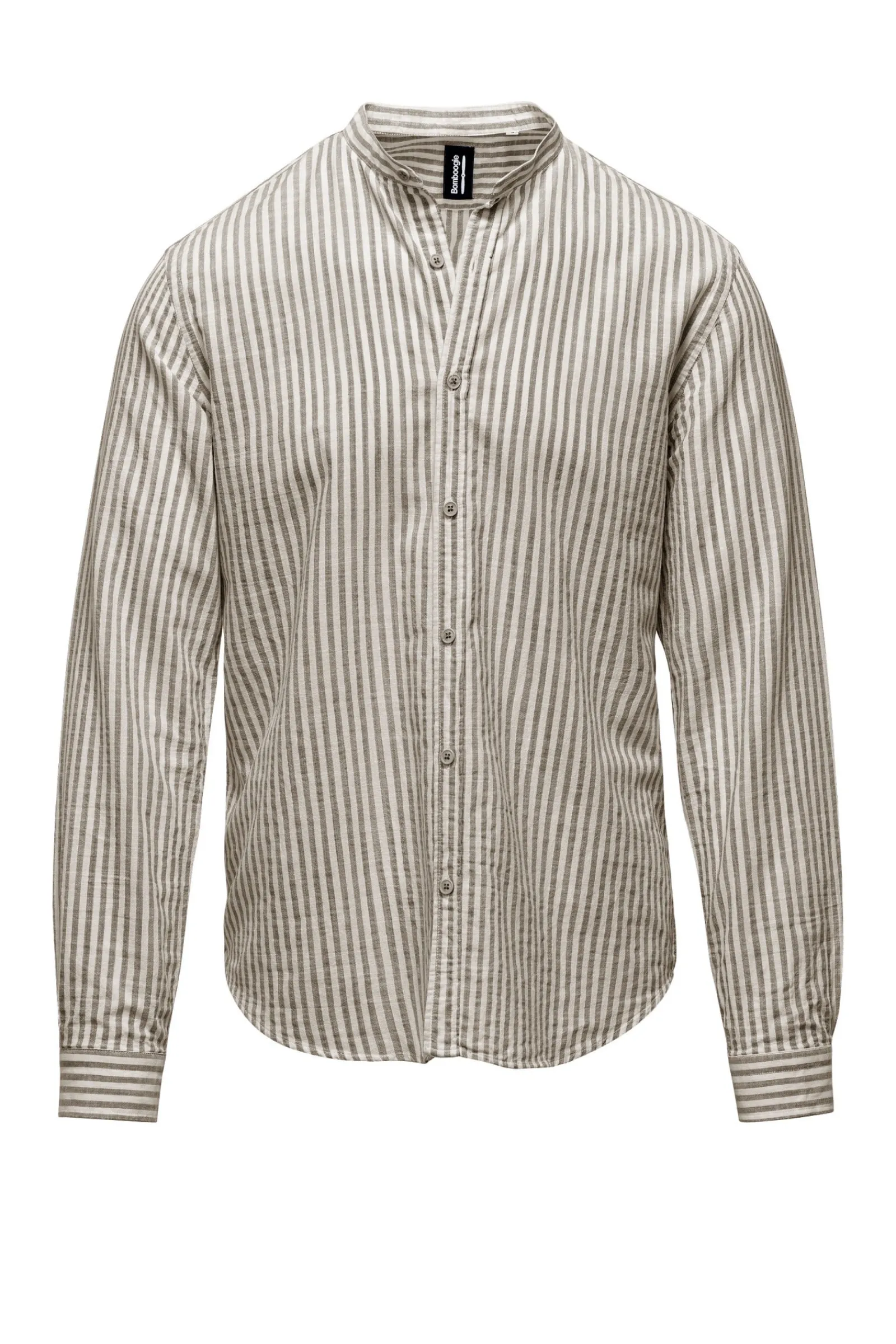 Uomo Bomboogie Camicie>Camicia In Lino/Cotone A Righe Con Collo Alla Coreana