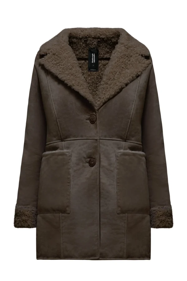 Donna Bomboogie Giacche In Pelle>Cappotto In Vera Pelle Scamosciata Con Ecopelliccia