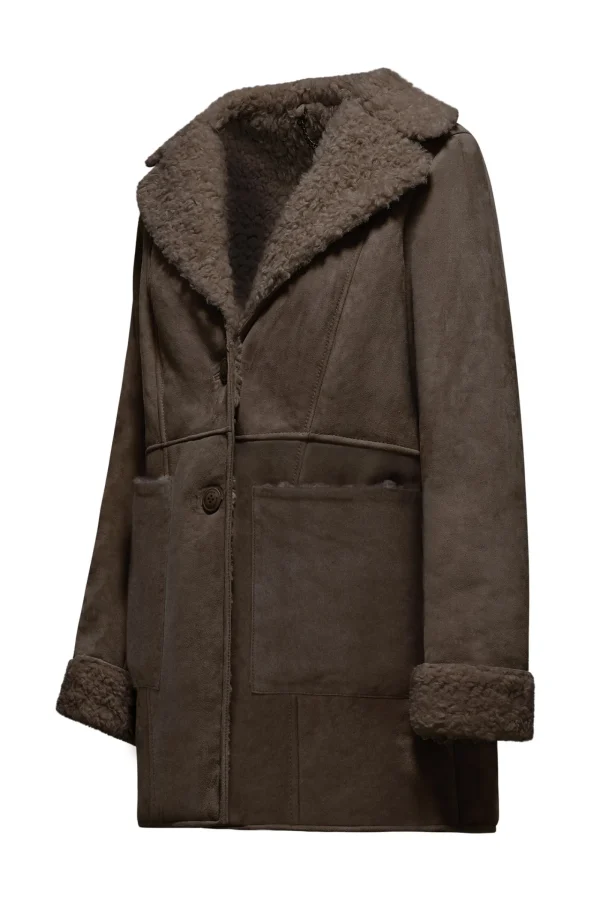 Donna Bomboogie Giacche In Pelle>Cappotto In Vera Pelle Scamosciata Con Ecopelliccia