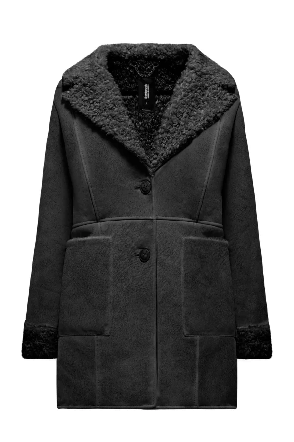 Donna Bomboogie Giacche In Pelle>Cappotto In Vera Pelle Scamosciata Con Ecopelliccia