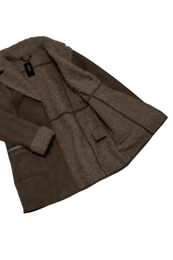Donna Bomboogie Giacche In Pelle>Cappotto In Vera Pelle Scamosciata Con Ecopelliccia