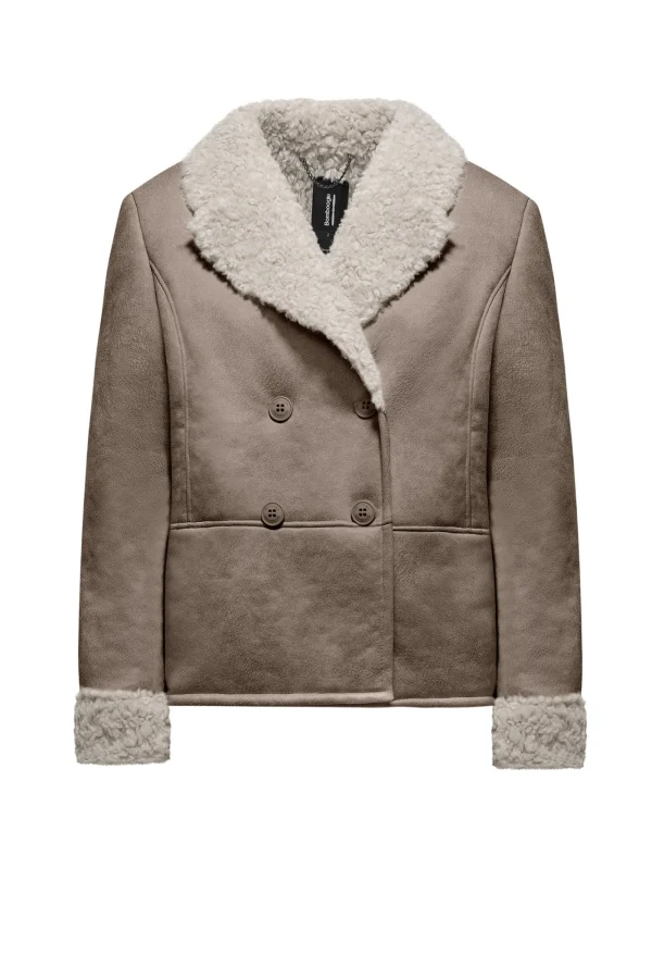Donna Bomboogie Giacche In Pelle>Giaccone In Ecopelle Scamosciata Con Ecopelliccia