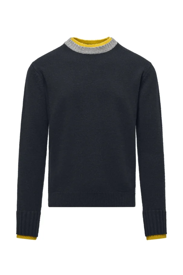 Uomo Bomboogie Maglioni & Pullover>Girocollo In Lana Rasata Con Profili Bicolore